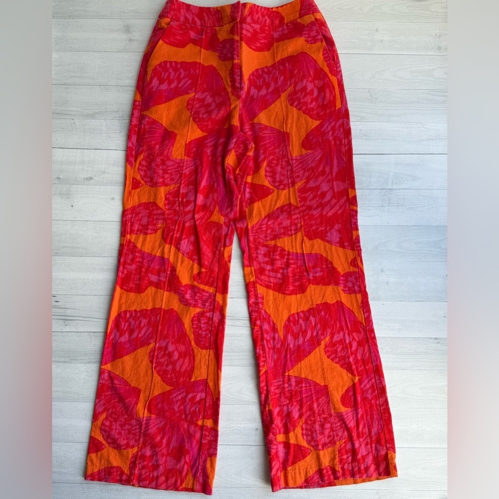 Scoop High Waist Wide Leg Red & Orange Printed Linen Blend S - Picture 4 of 11